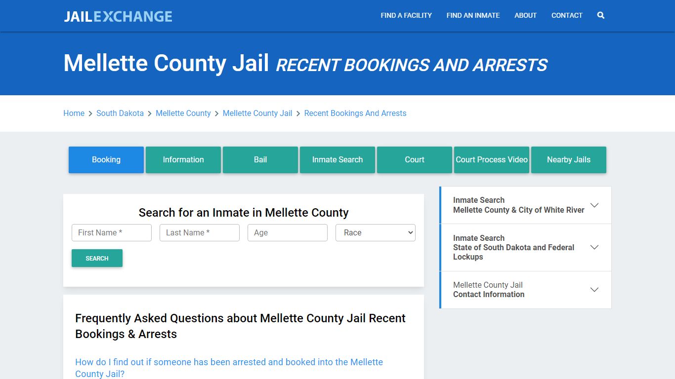 Mellette County Jail Recent Bookings And Arrests - Jail Exchange