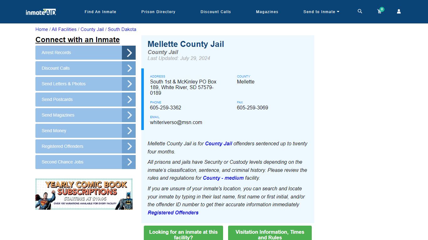 Mellette County Jail - Inmate Locator